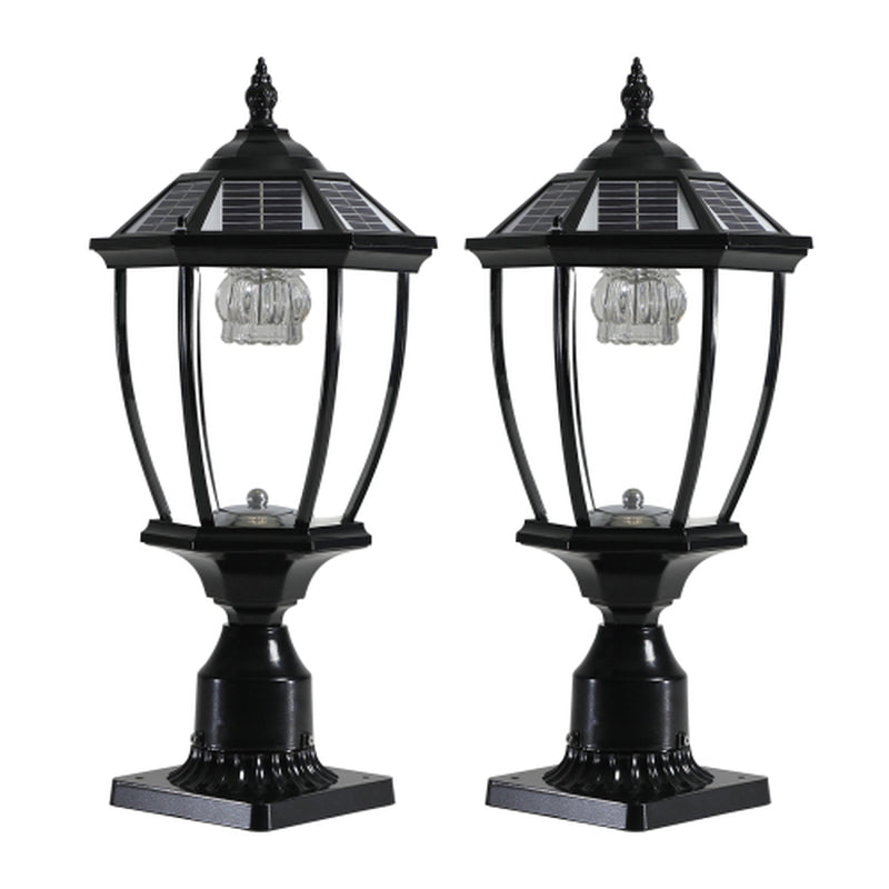 Chic Solar-Powered Black LED Lanterns - Vintage Glass Design for Pathways, Yards & Patios - Set of 2