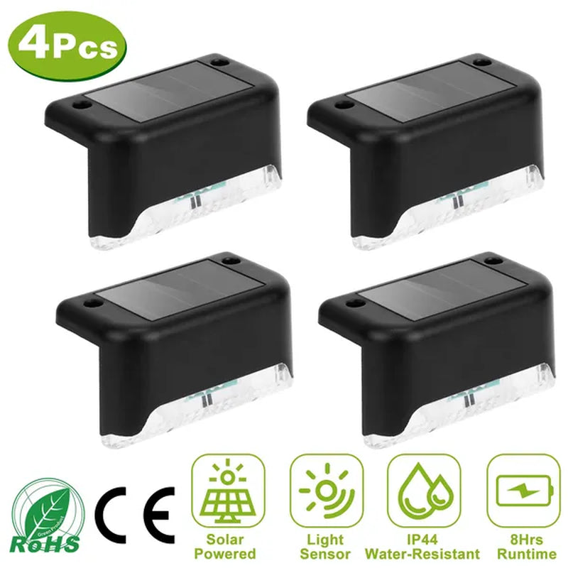 Illuminate Your Outdoors: 4-Pack Solar Powered LED Step Lights - Water-Resistant & Dusk-Activated