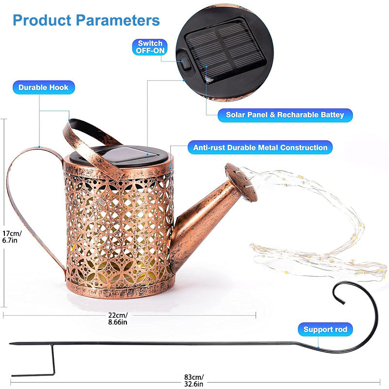 Enchanting 2PCS Solar LED Watering Can String Lights - Perfect for Outdoor Decor