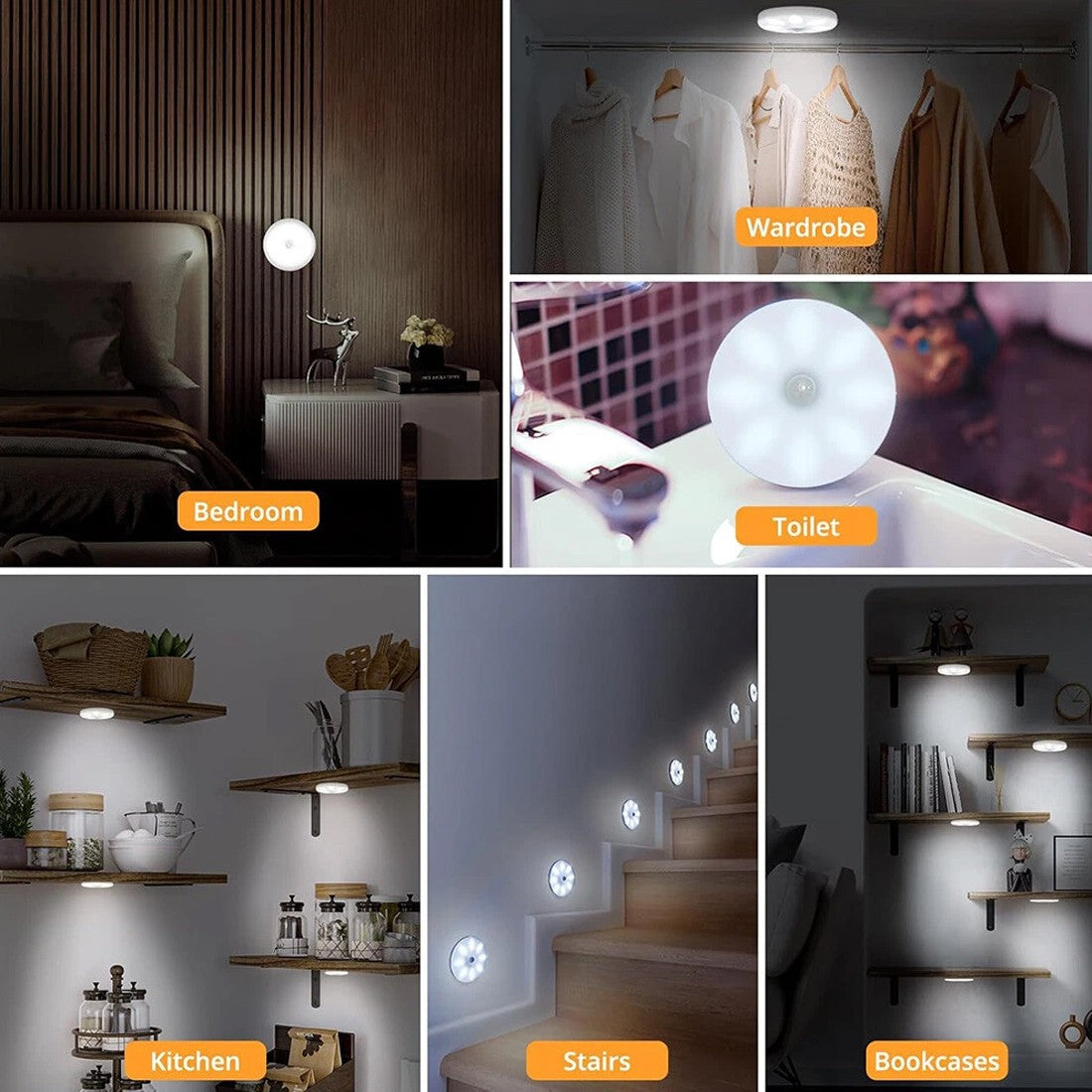 Rechargeable USB LED Motion Sensor Night Light - Portable and Versatile for Cabinets & Stairs