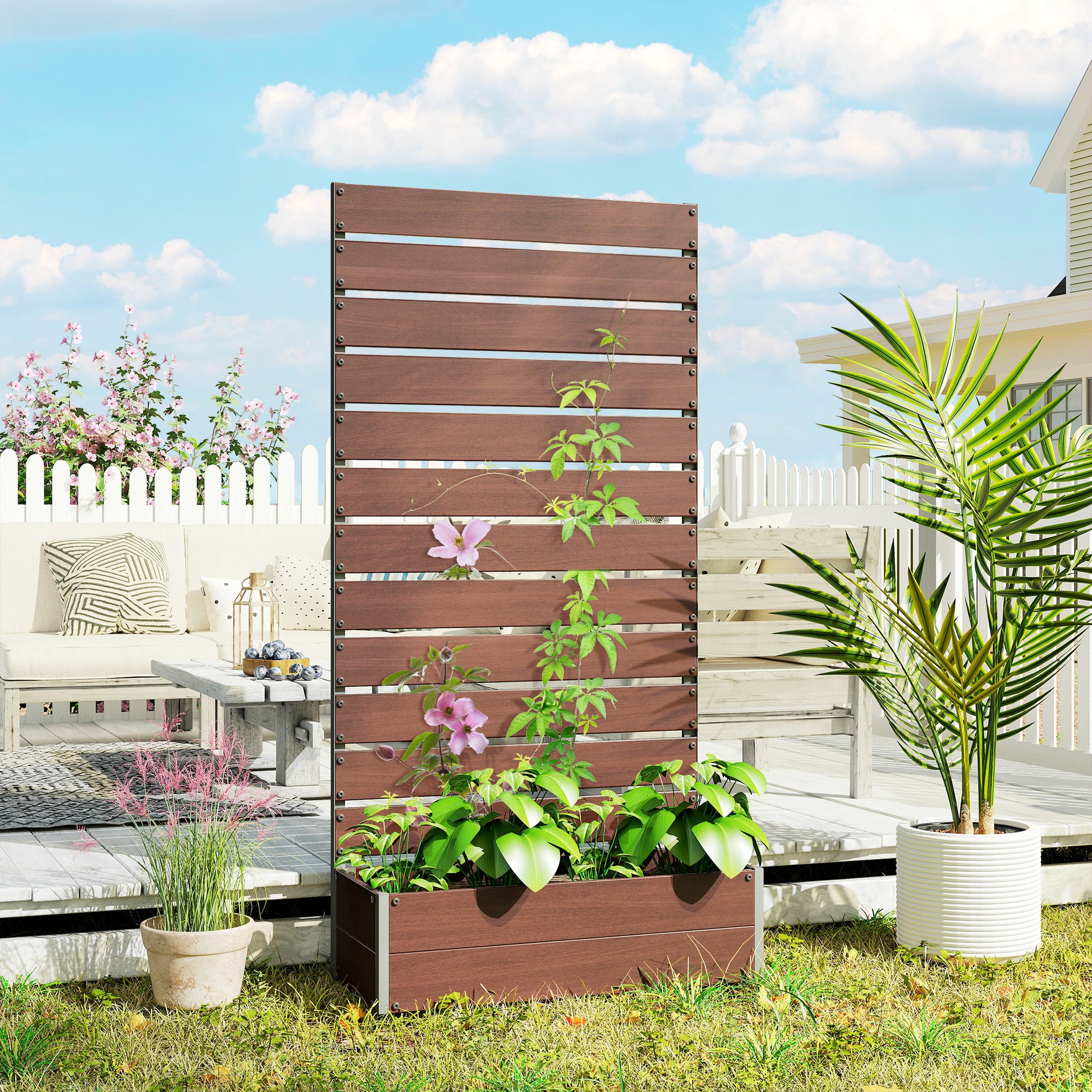 Transform Your Garden with Our Chic Light Brown Trellis Planter for Climbing Plants - Stylish Raised Bed & Planter Box!