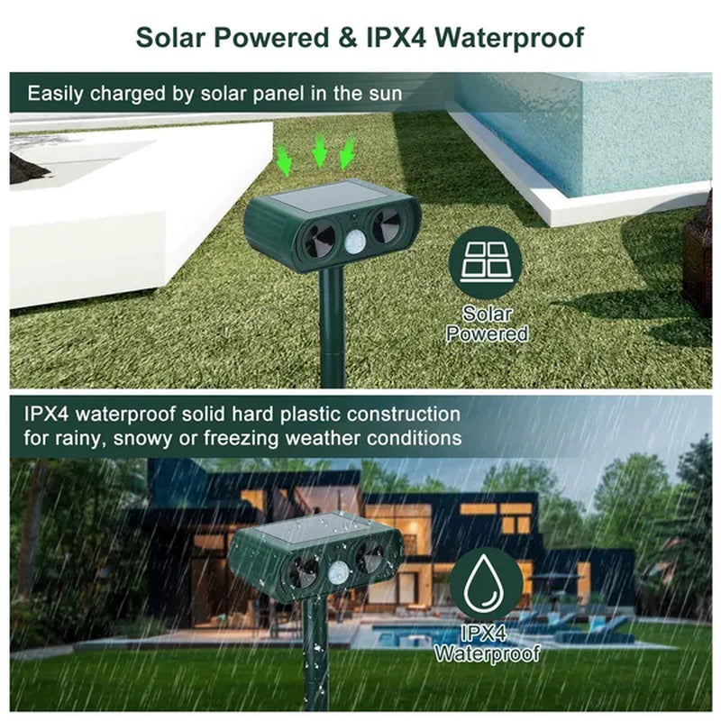 Ultimate Solar-Powered Ultrasonic Animal Repeller with Motion Sensor – Waterproof IPX4 for Superior Outdoor Defense Against Deer, Raccoons, Cats, Dogs, Rabbits, Squirrels, and Birds in Your Farm, Garden, or Yard