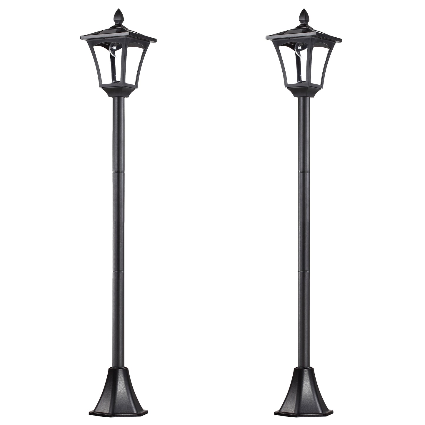 Elegant Set of 2 Dimmable Solar Post Lamps - Black LED Lanterns for Stunning Outdoor Pathway Lighting - 1.6m Height