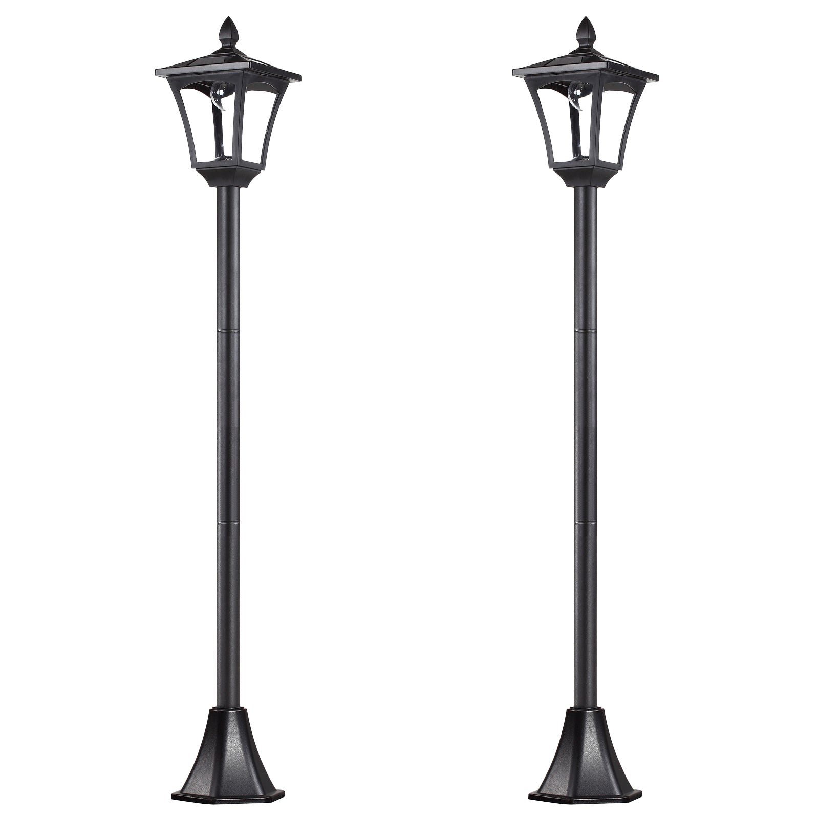Elegant Set of 2 Dimmable Solar Post Lamps - Black LED Lanterns for Stunning Outdoor Pathway Lighting - 1.6m Height