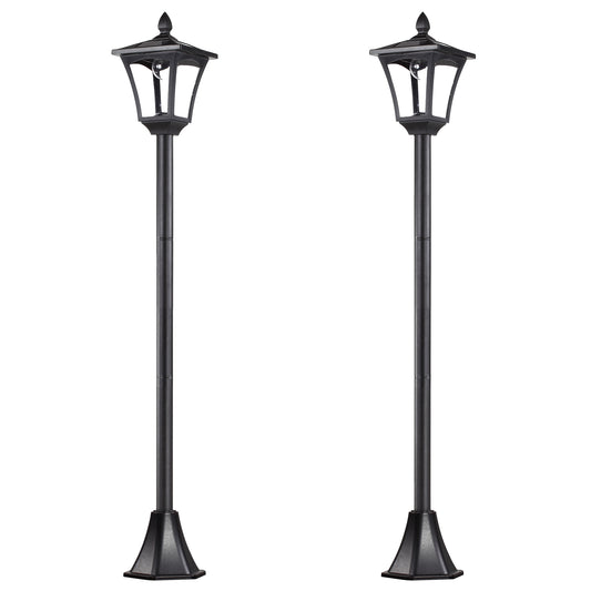 Elegant Set of 2 Dimmable Solar Post Lamps - Black LED Lanterns for Stunning Outdoor Pathway Lighting - 1.6m Height