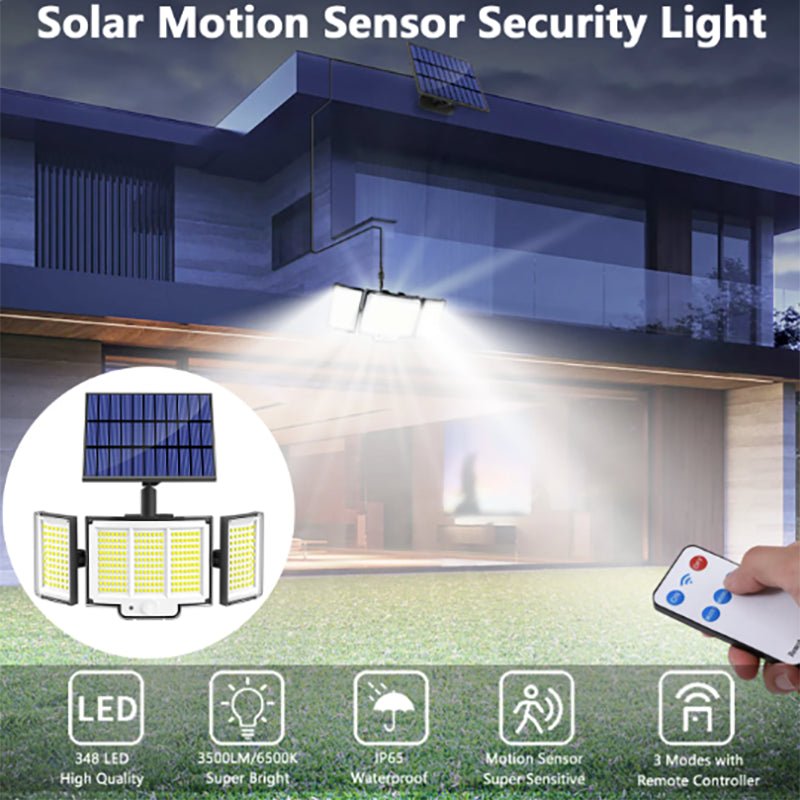 Ultimate 348 LED Solar Motion Sensor Lights - 1 or 2 Pack with Remote & 3 Adjustable Heads - Waterproof Outdoor Security Solution
