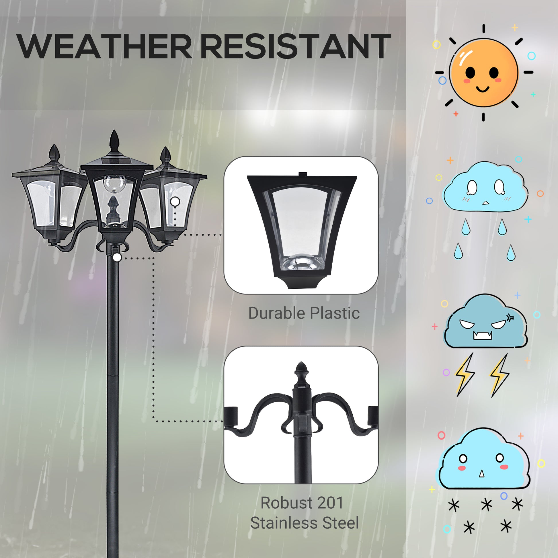 Elegant 72-Inch Triple Head Solar Lamp Post - Vintage Outdoor Lighting for Your Backyard, Garden Pathway, and Driveway