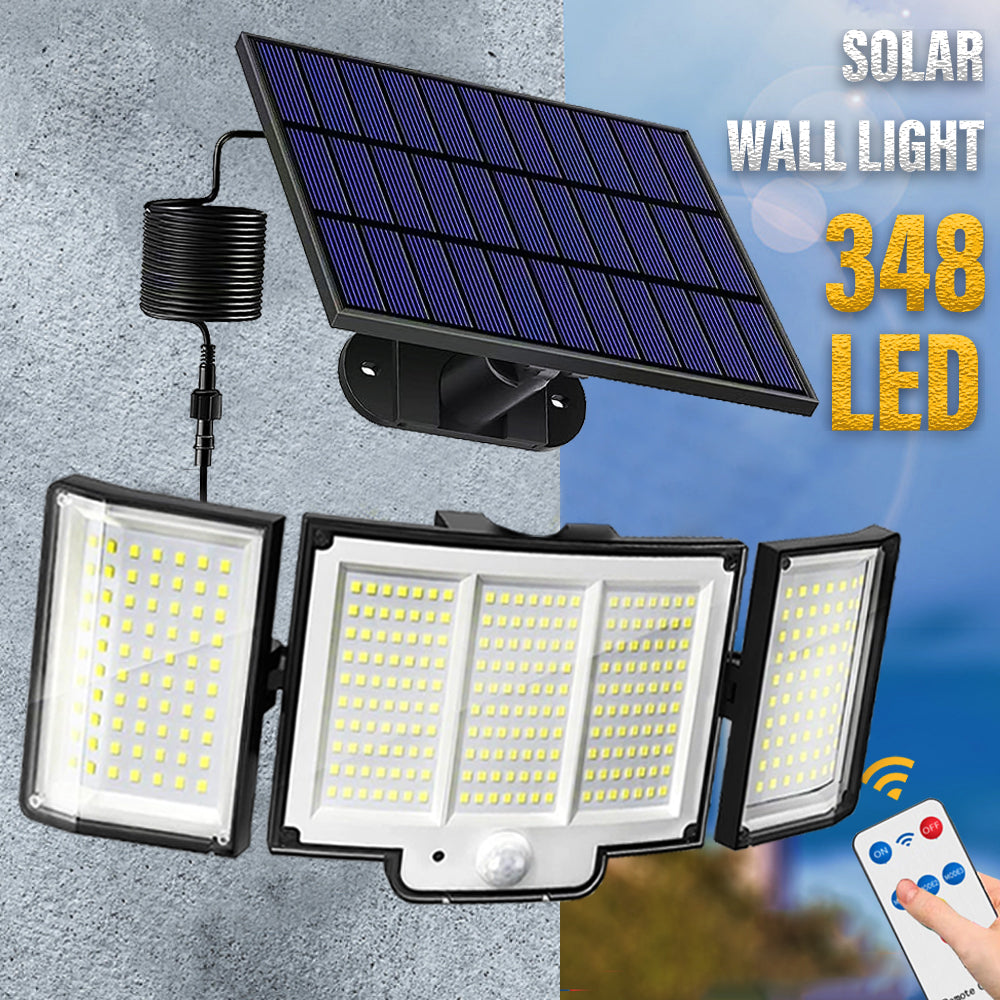 Ultimate 348 LED Solar Motion Sensor Lights - 1 or 2 Pack with Remote & 3 Adjustable Heads - Waterproof Outdoor Security Solution