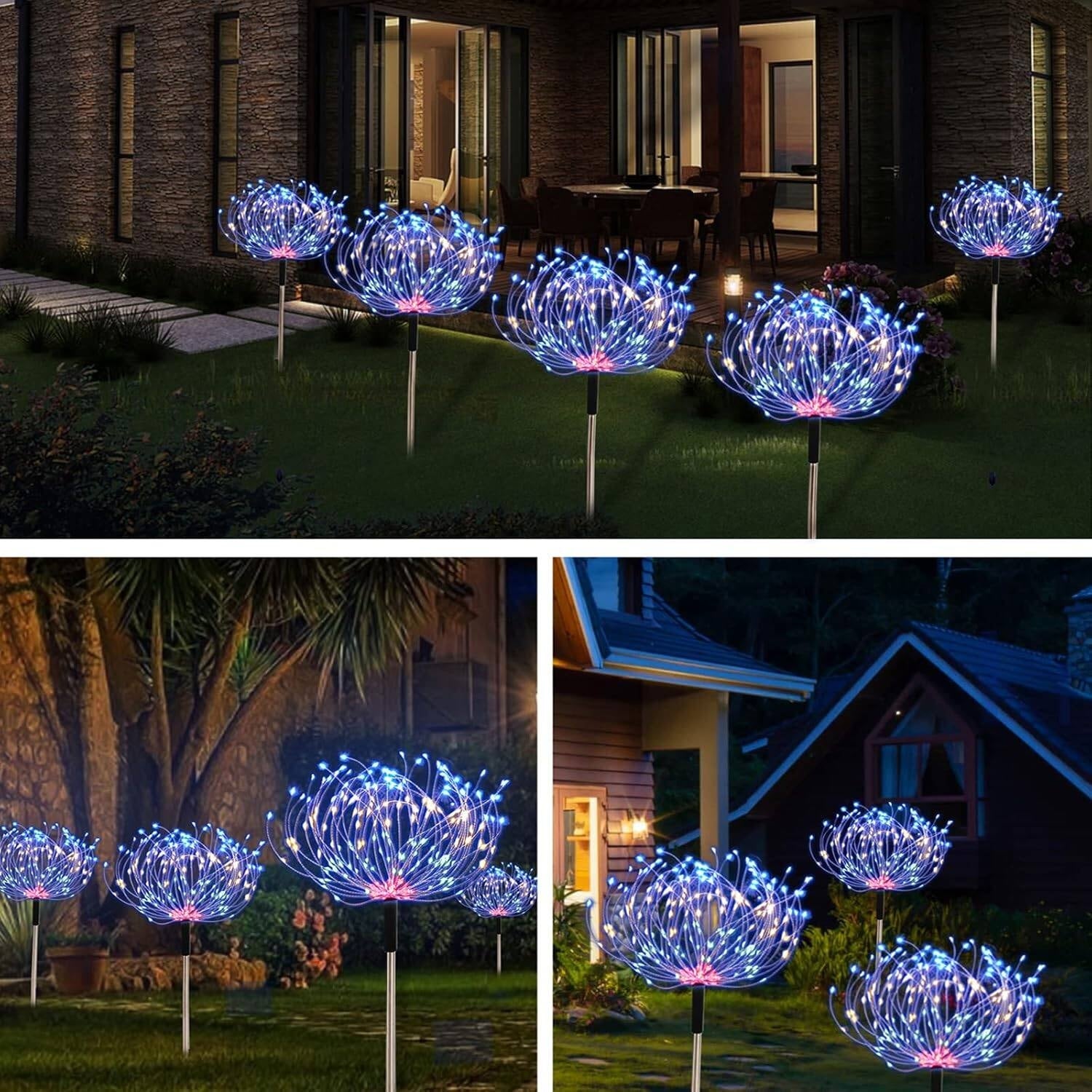 Transform Your Outdoor Space with 4 Pack Remote Control Solar Lights - 120 LED Firework Effects & 8 Creative Modes for Patios and Holiday Celebrations!