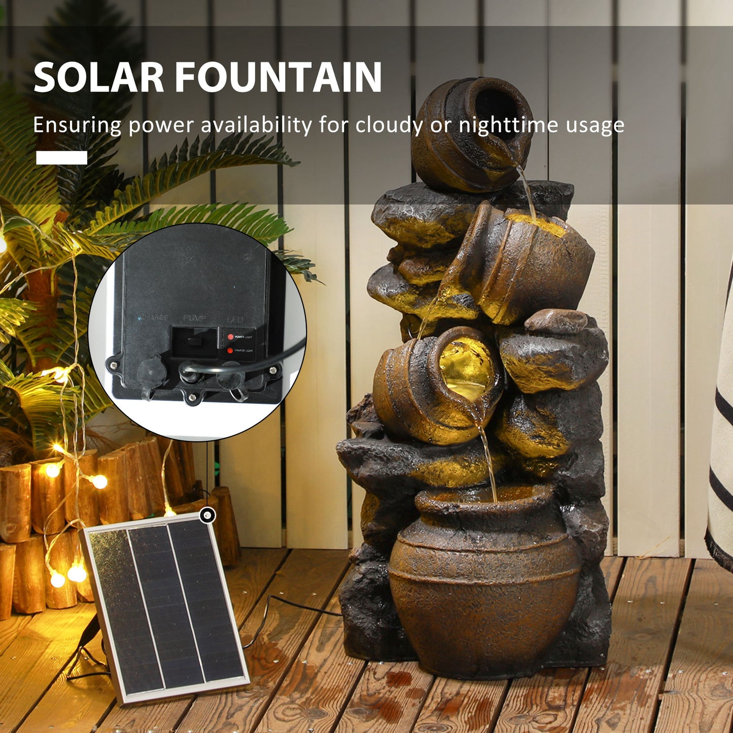 Elevate Your Outdoor Oasis with a 28.3" Solar-Powered 4-Tier Water Fountain - Stunning LED Lights & Elegant Resin Design