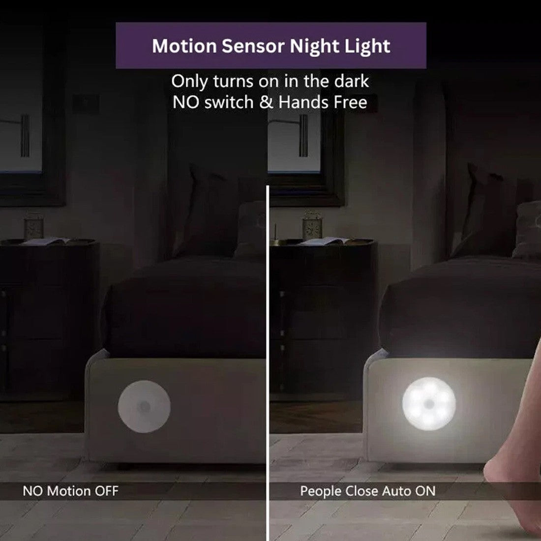 Rechargeable USB LED Motion Sensor Night Light - Portable and Versatile for Cabinets & Stairs