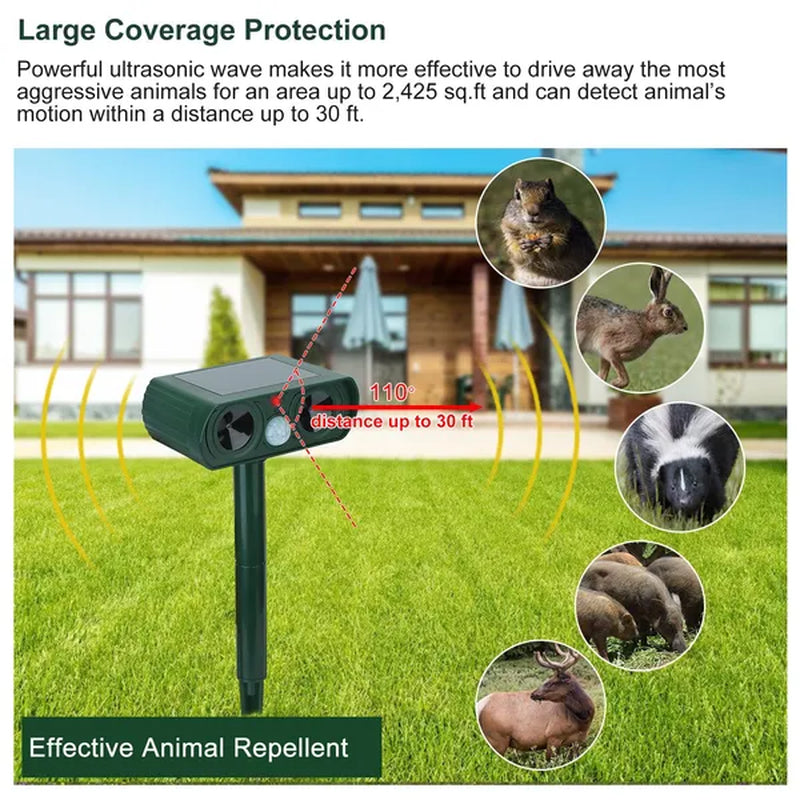 Ultimate Solar-Powered Ultrasonic Animal Repeller with Motion Sensor – Waterproof IPX4 for Superior Outdoor Defense Against Deer, Raccoons, Cats, Dogs, Rabbits, Squirrels, and Birds in Your Farm, Garden, or Yard