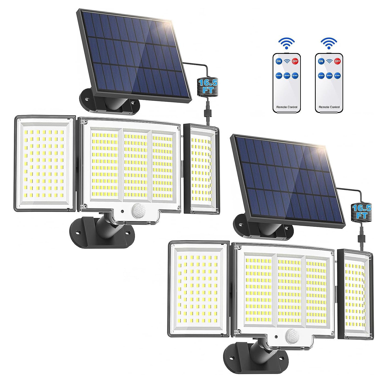 Ultimate 348 LED Solar Motion Sensor Lights - 1 or 2 Pack with Remote & 3 Adjustable Heads - Waterproof Outdoor Security Solution