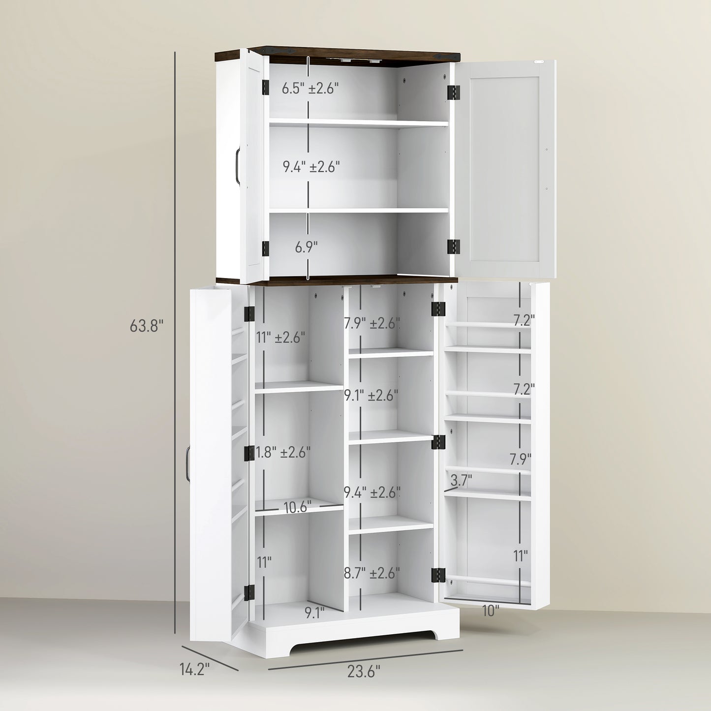Stylish 64" White Kitchen Pantry Cabinet with Motion Sensor Light, Spice Racks, and Adjustable Shelves