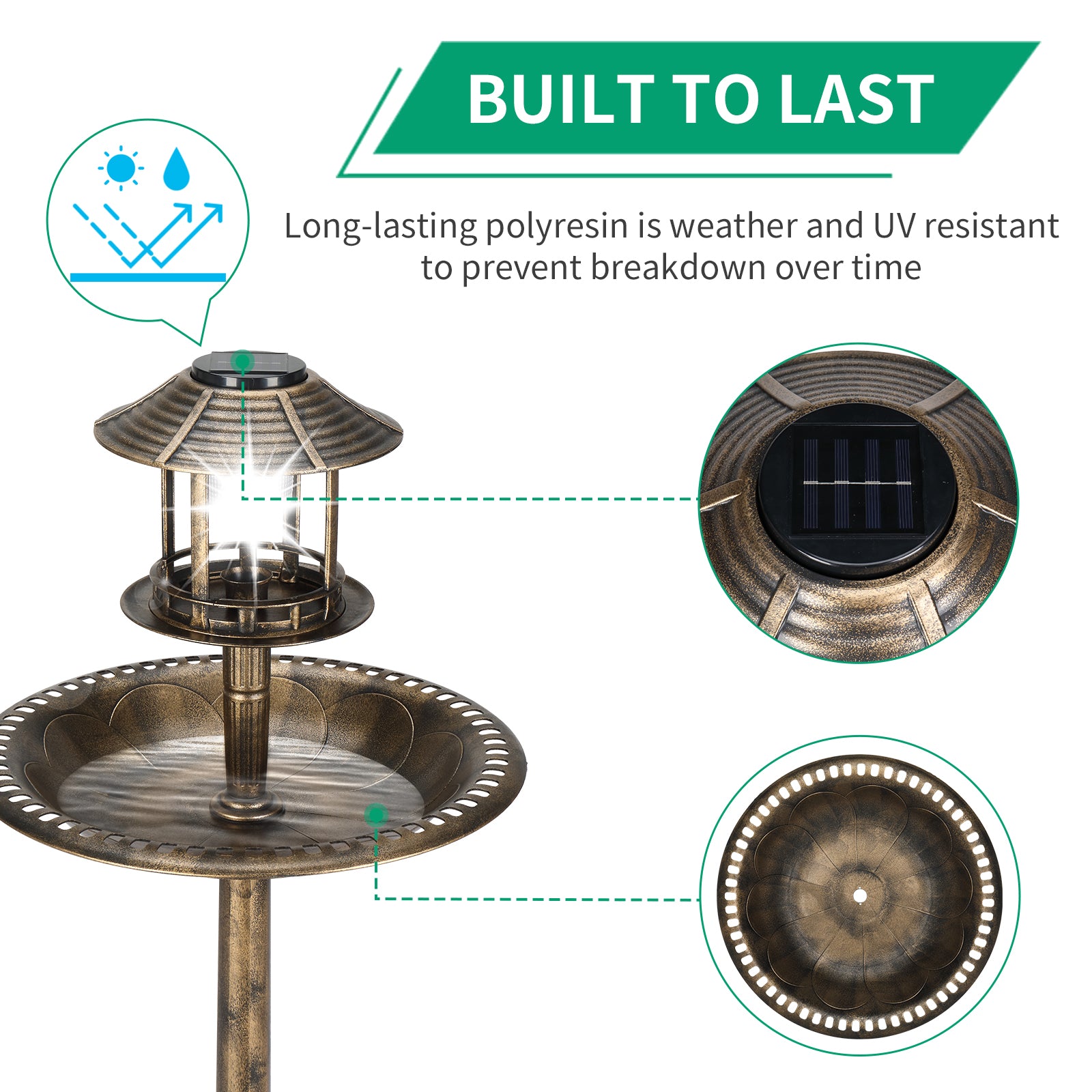 Stunning Bronze Solar Bird Bath - 51x51x106 cm Round Plastic Design