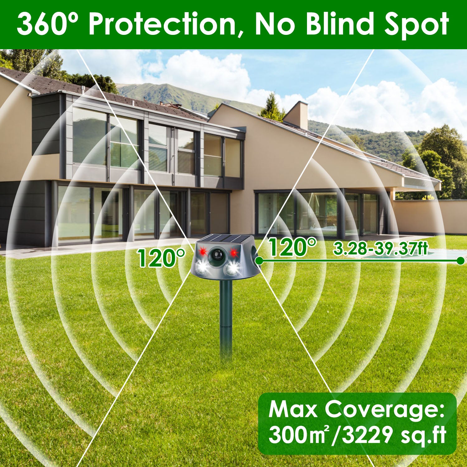 Ultrasonic Solar Animal Repeller - Waterproof Motion Sensor for Ultimate Mole, Snake & Squirrel Control in Your Garden or Farm