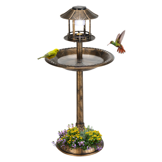 Stunning Bronze Solar Bird Bath - 51x51x106 cm Round Plastic Design