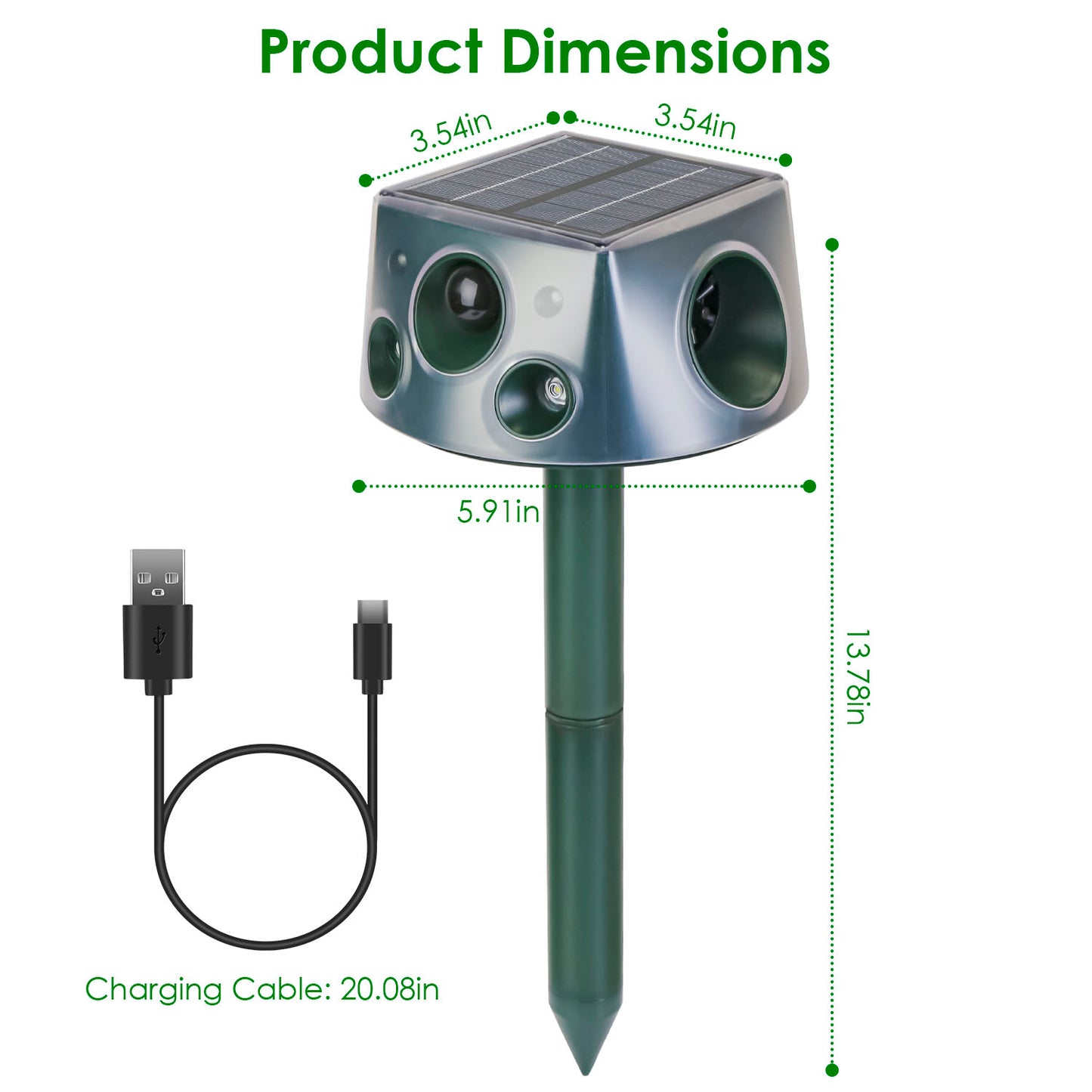 Ultrasonic Solar Animal Repeller - Waterproof Motion Sensor for Ultimate Mole, Snake & Squirrel Control in Your Garden or Farm