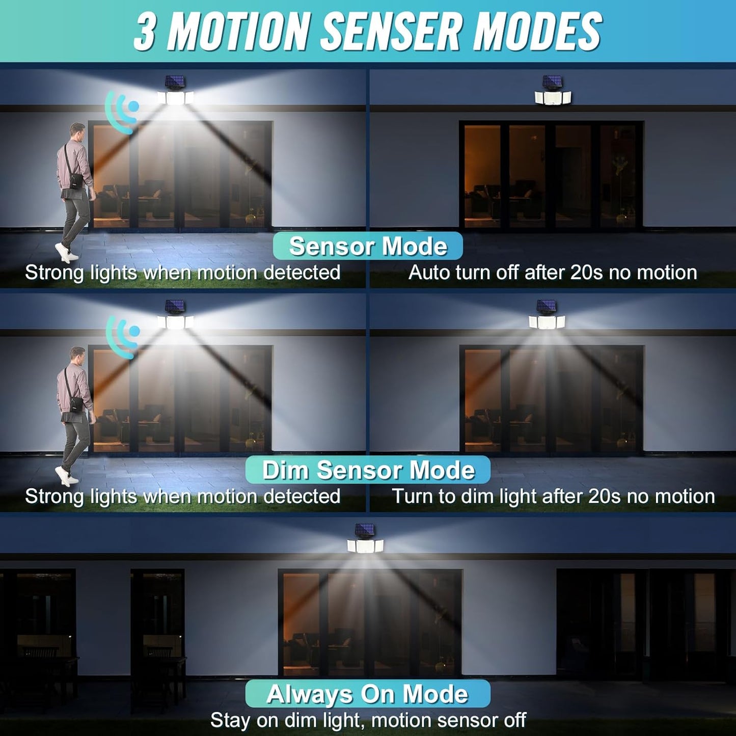 Ultimate 348 LED Solar Motion Sensor Lights - 1 or 2 Pack with Remote & 3 Adjustable Heads - Waterproof Outdoor Security Solution
