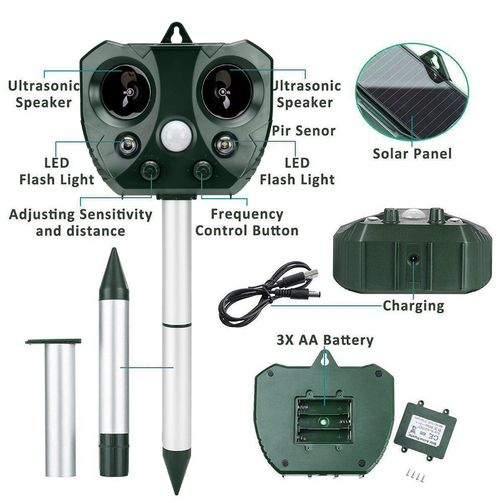 Eco-Friendly Solar Ultrasonic Bird Repeller with Motion Sensor – Ultimate Animal & Pet Deterrent for Rats and Possums