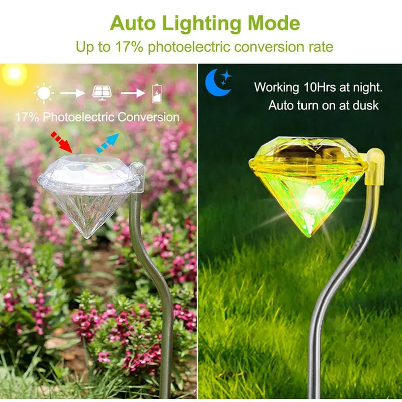 Transform Your Garden with 4Pcs Waterproof Solar Diamond LED Stake Lights - Elegant & Long-Lasting!