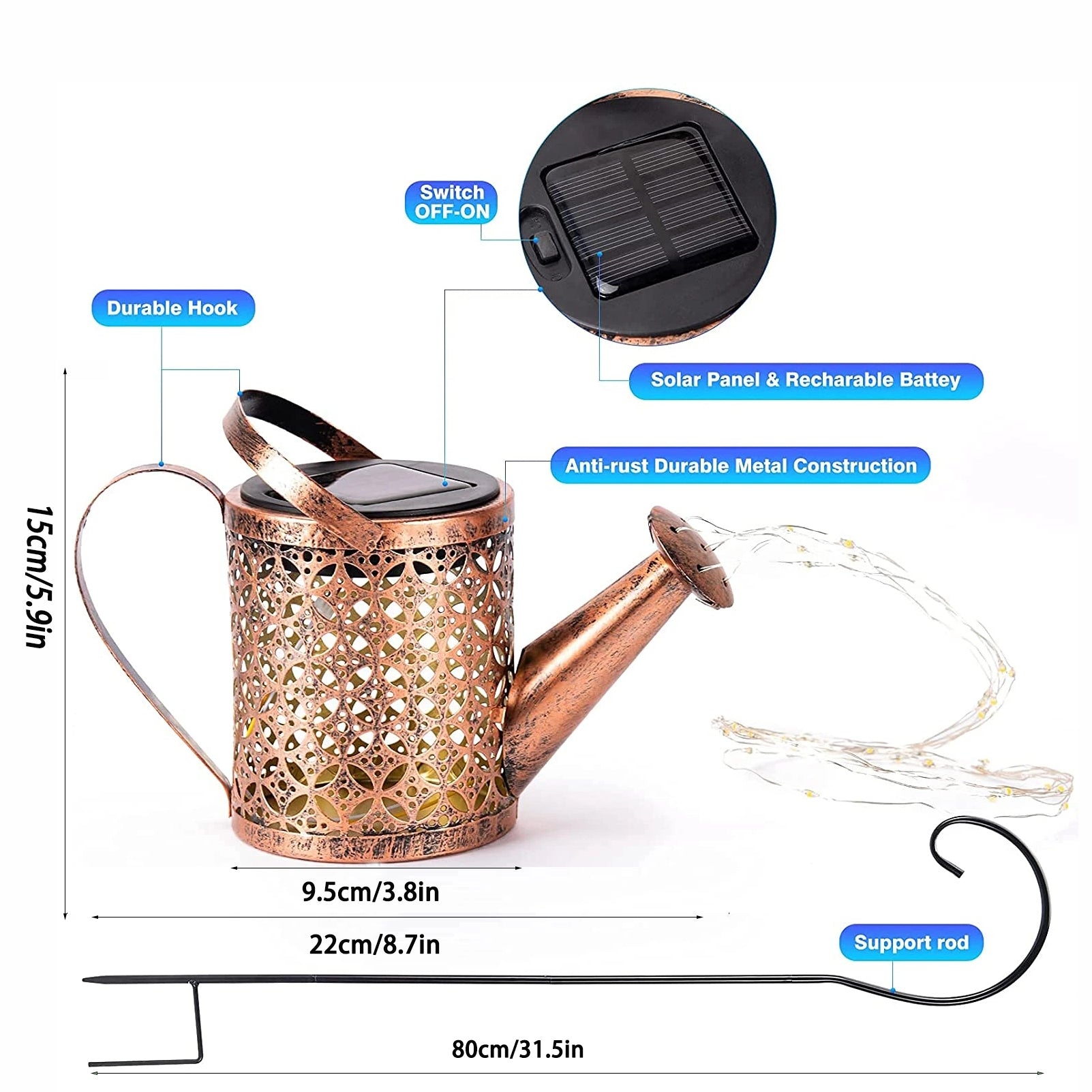 Elegant Set of 2 Copper Solar Watering Can Lights – Perfect Outdoor Decor for Pathways, Yards, and Patios