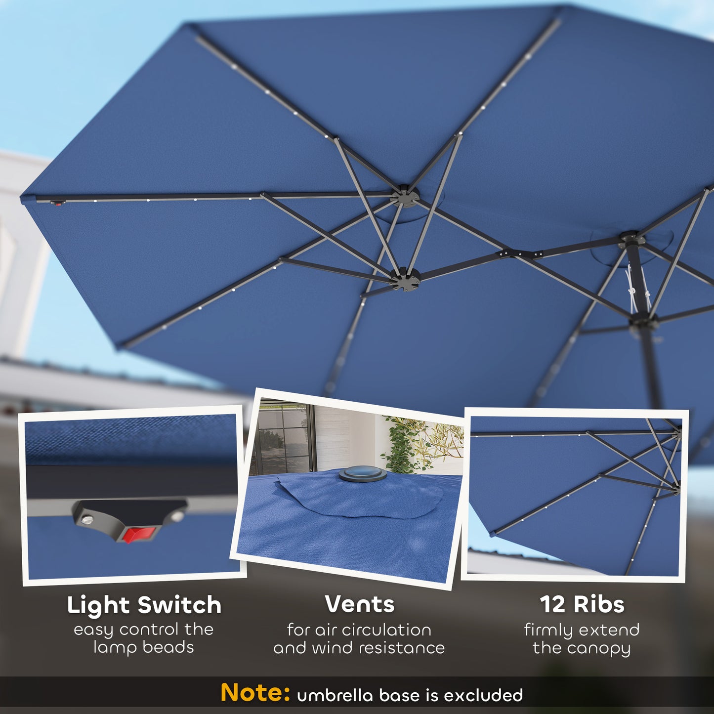 Illuminate Your Outdoor Oasis: Stylish Double-Sided Garden Parasol with LED Solar Lights in Elegant Blue
