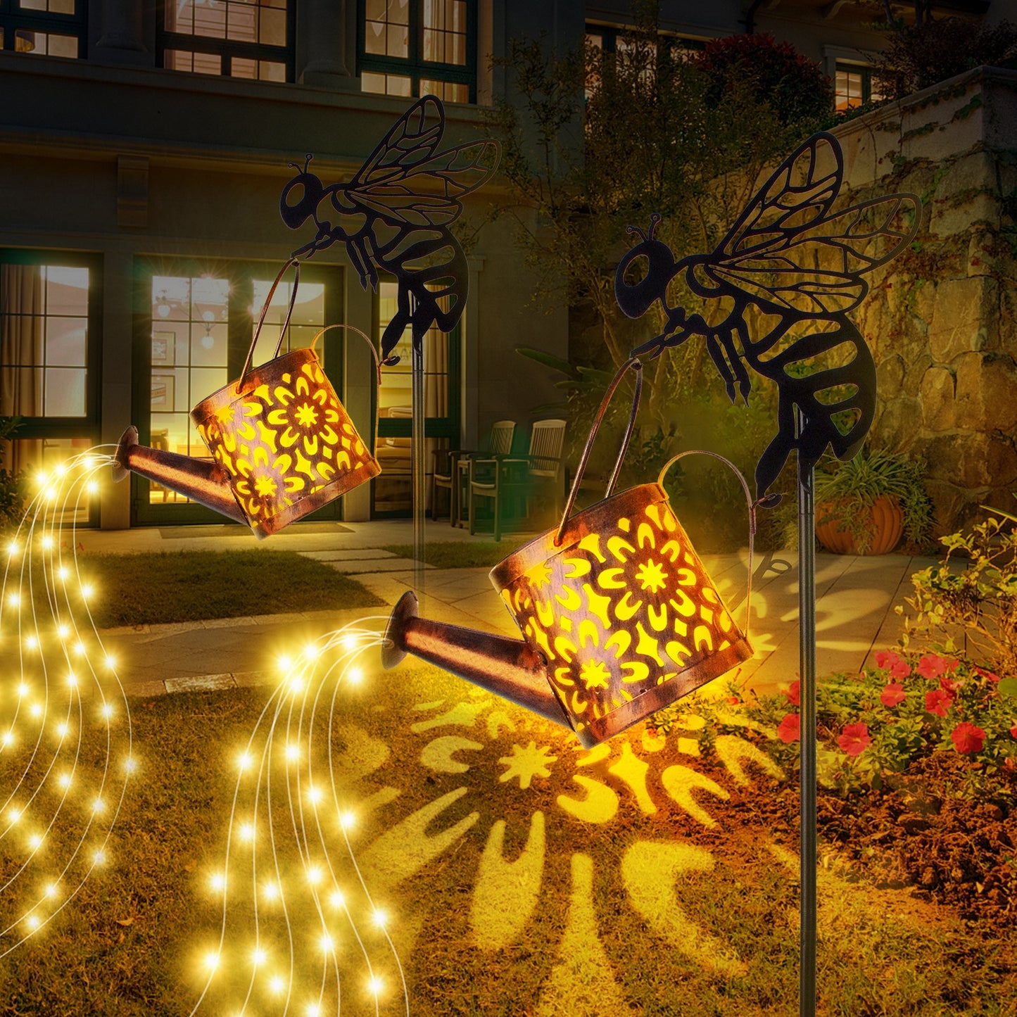 Enchanting Solar Flower Garden Lights - Stylish Waterproof Metal Watering Can Design for Patio, Lawn, and Pathway - Ideal Gardening Gifts!