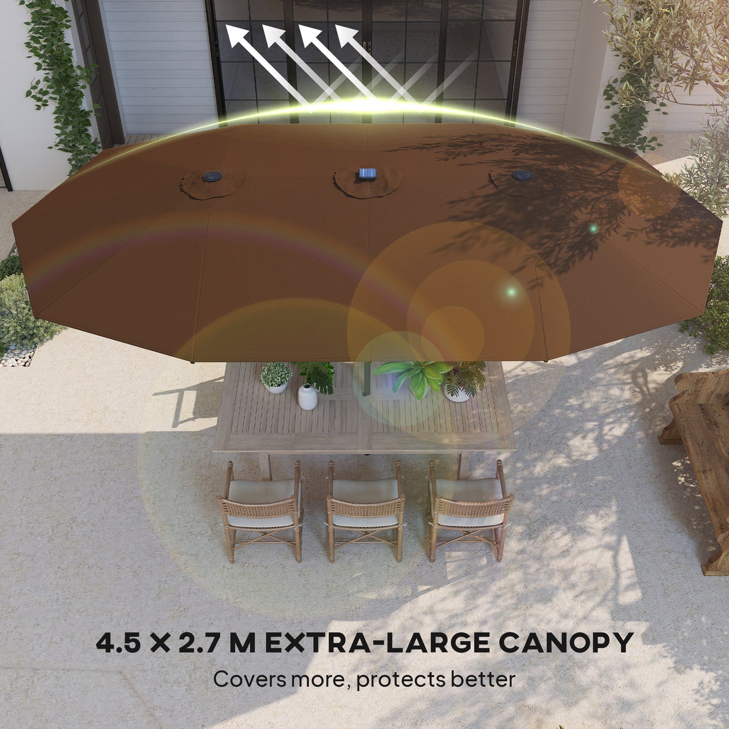 Illuminate Your Outdoor Oasis: Double-Sided Garden Parasol with LED Solar Lights - Ideal for Relaxation and Coffee Moments