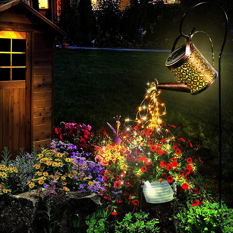 Enchanting 2PCS Solar LED Watering Can String Lights - Perfect for Outdoor Decor