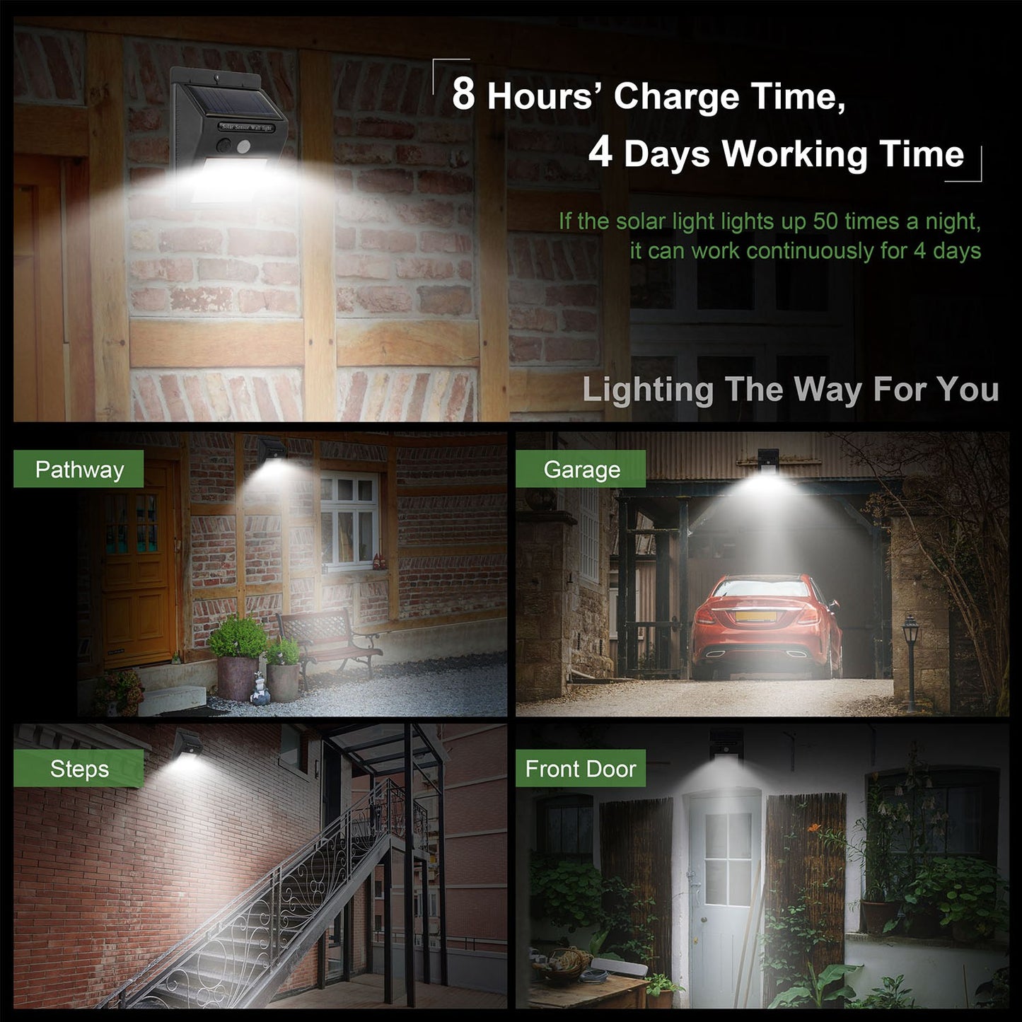 20 Bright LED Solar Motion Sensor Lights - Waterproof IP65, 120° Wide Angle for Ultimate Security in Garage, Front Door, Garden & Pathway
