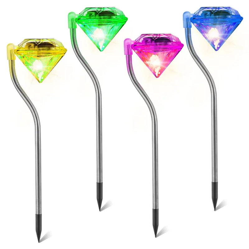 Transform Your Garden with 4Pcs Waterproof Solar Diamond LED Stake Lights - Elegant & Long-Lasting!