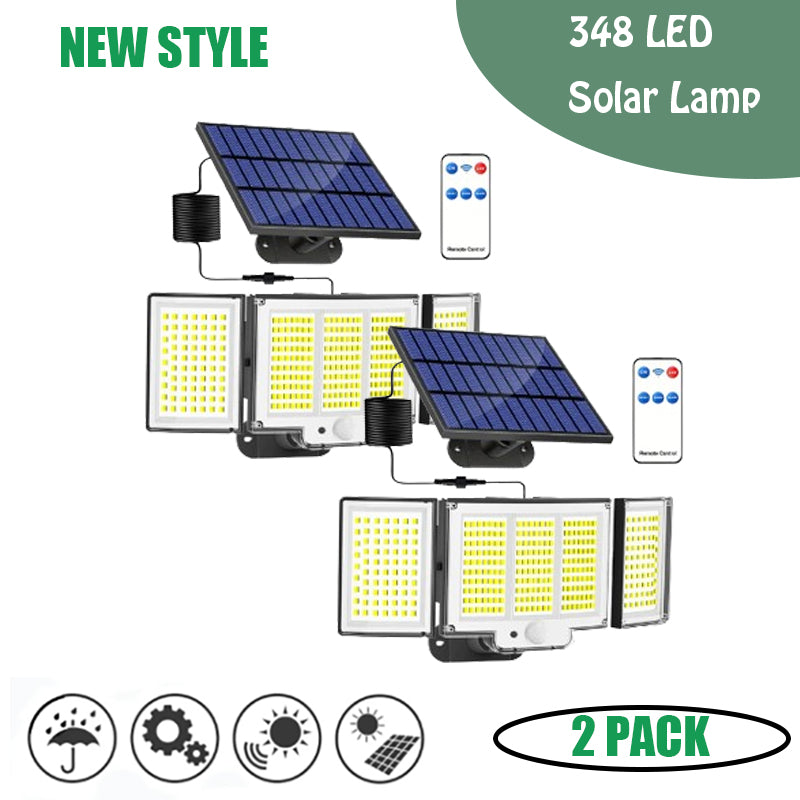 Ultimate 348 LED Solar Motion Sensor Lights - 1 or 2 Pack with Remote & 3 Adjustable Heads - Waterproof Outdoor Security Solution