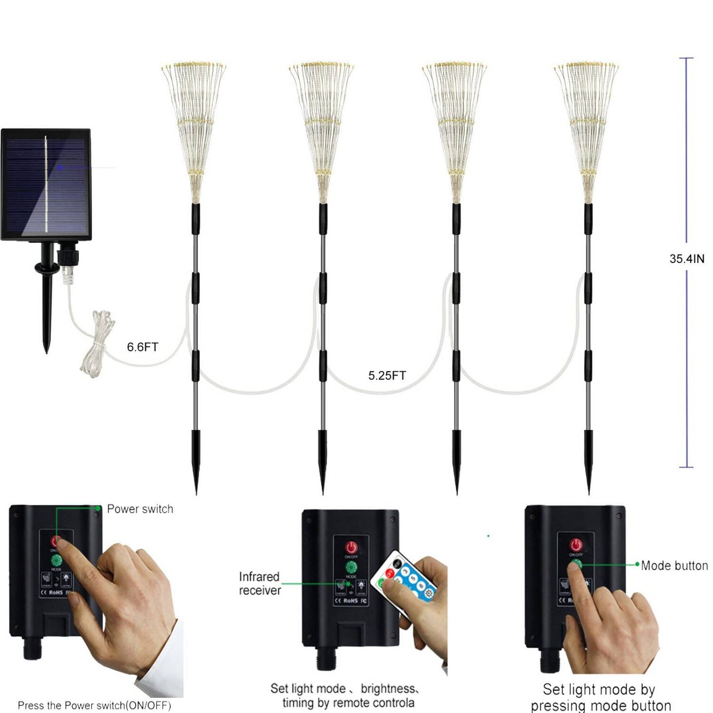 Transform Your Outdoor Space with 4 Pack Remote Control Solar Lights - 120 LED Firework Effects & 8 Creative Modes for Patios and Holiday Celebrations!