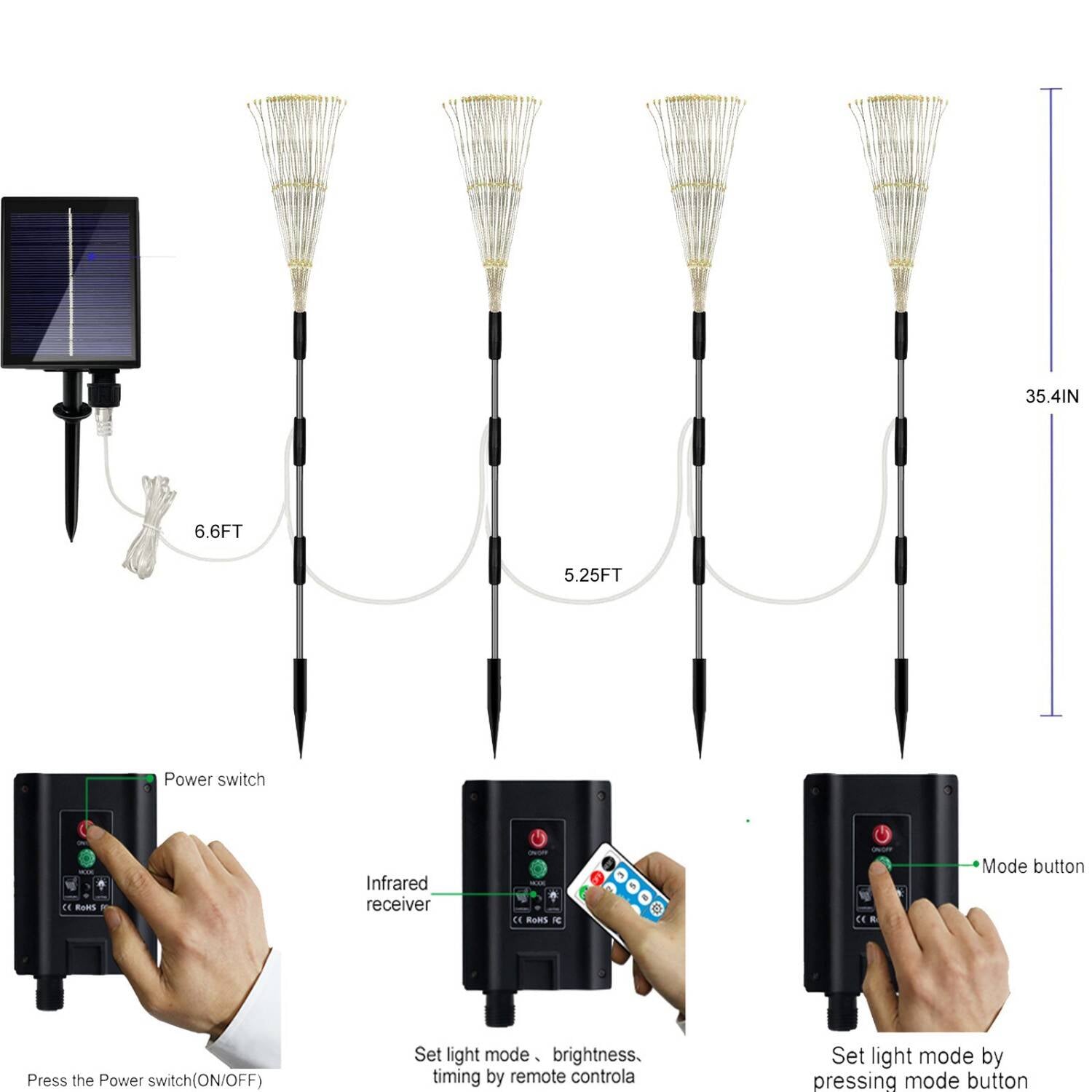 Transform Your Outdoor Space with 4 Pack Remote Control Solar Lights - 120 LED Firework Effects & 8 Creative Modes for Patios and Holiday Celebrations!