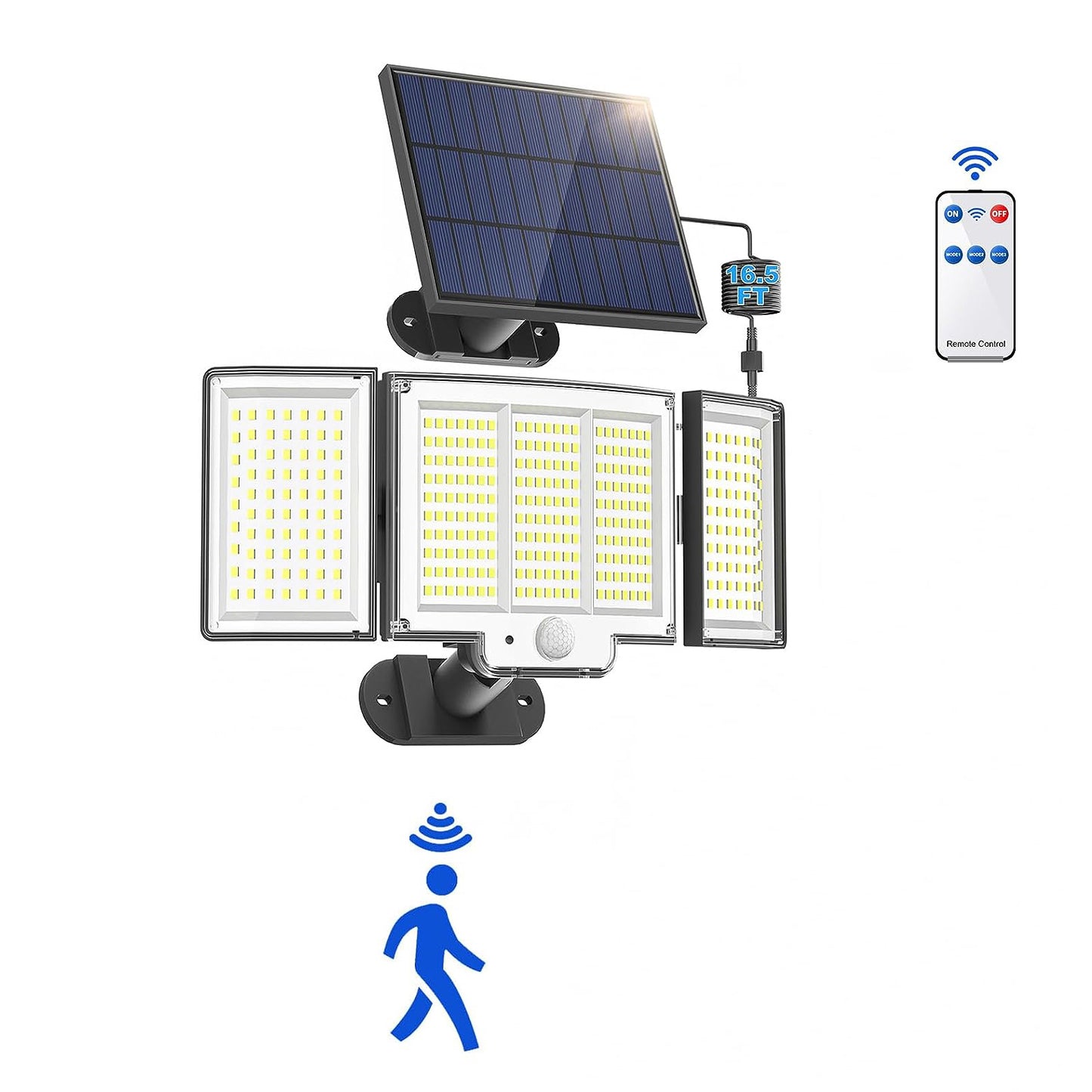 Ultimate 348 LED Solar Motion Sensor Lights - 1 or 2 Pack with Remote & 3 Adjustable Heads - Waterproof Outdoor Security Solution
