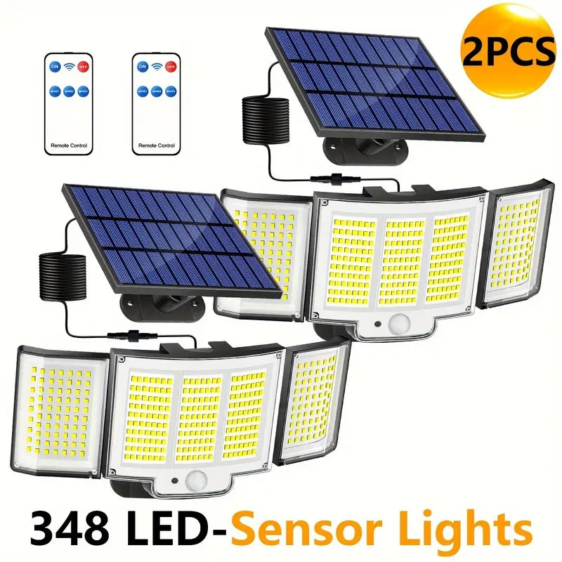 Ultimate 348 LED Solar Motion Sensor Lights - 1 or 2 Pack with Remote & 3 Adjustable Heads - Waterproof Outdoor Security Solution
