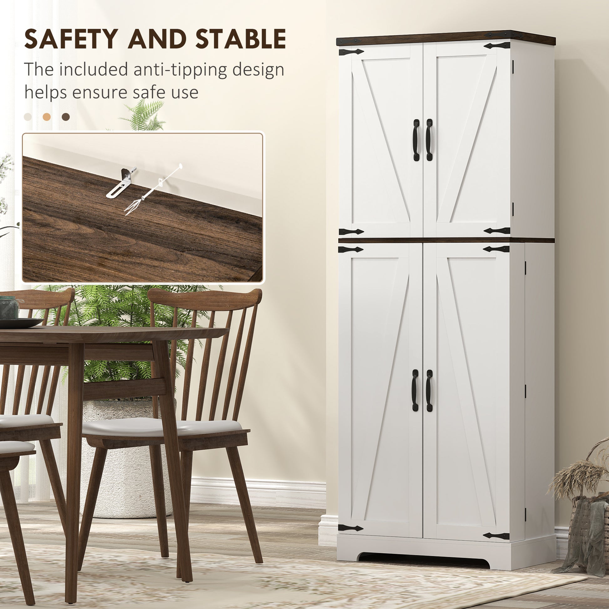 Stylish 64" White Kitchen Pantry Cabinet with Motion Sensor Light, Spice Racks, and Adjustable Shelves