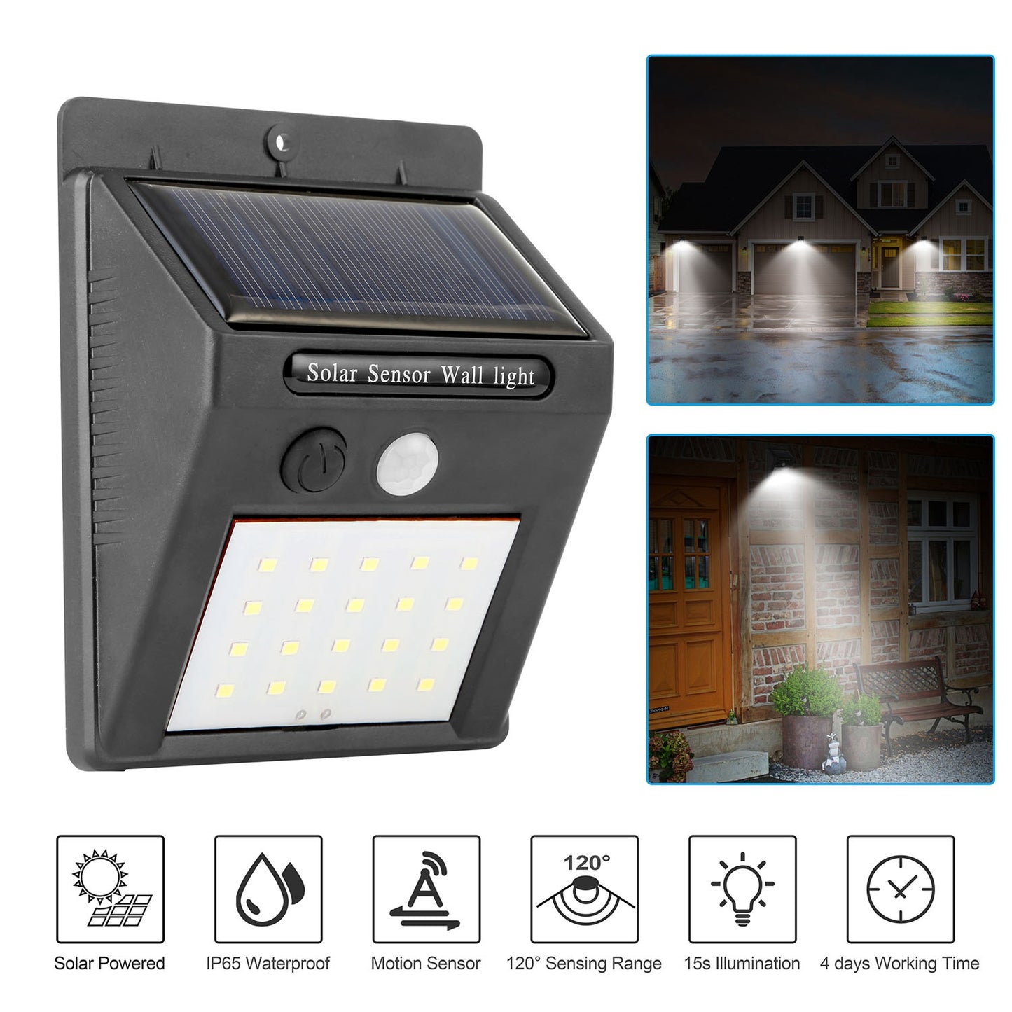 20 Bright LED Solar Motion Sensor Lights - Waterproof IP65, 120° Wide Angle for Ultimate Security in Garage, Front Door, Garden & Pathway