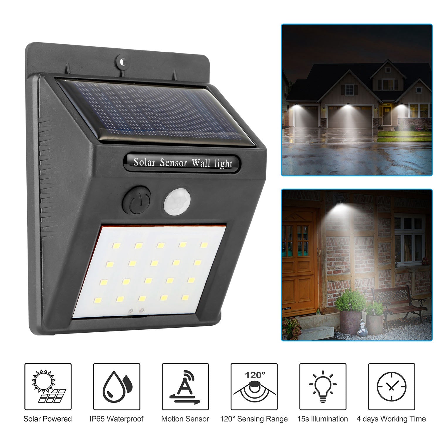 20 Bright LED Solar Motion Sensor Lights - Waterproof IP65, 120° Wide Angle for Ultimate Security in Garage, Front Door, Garden & Pathway