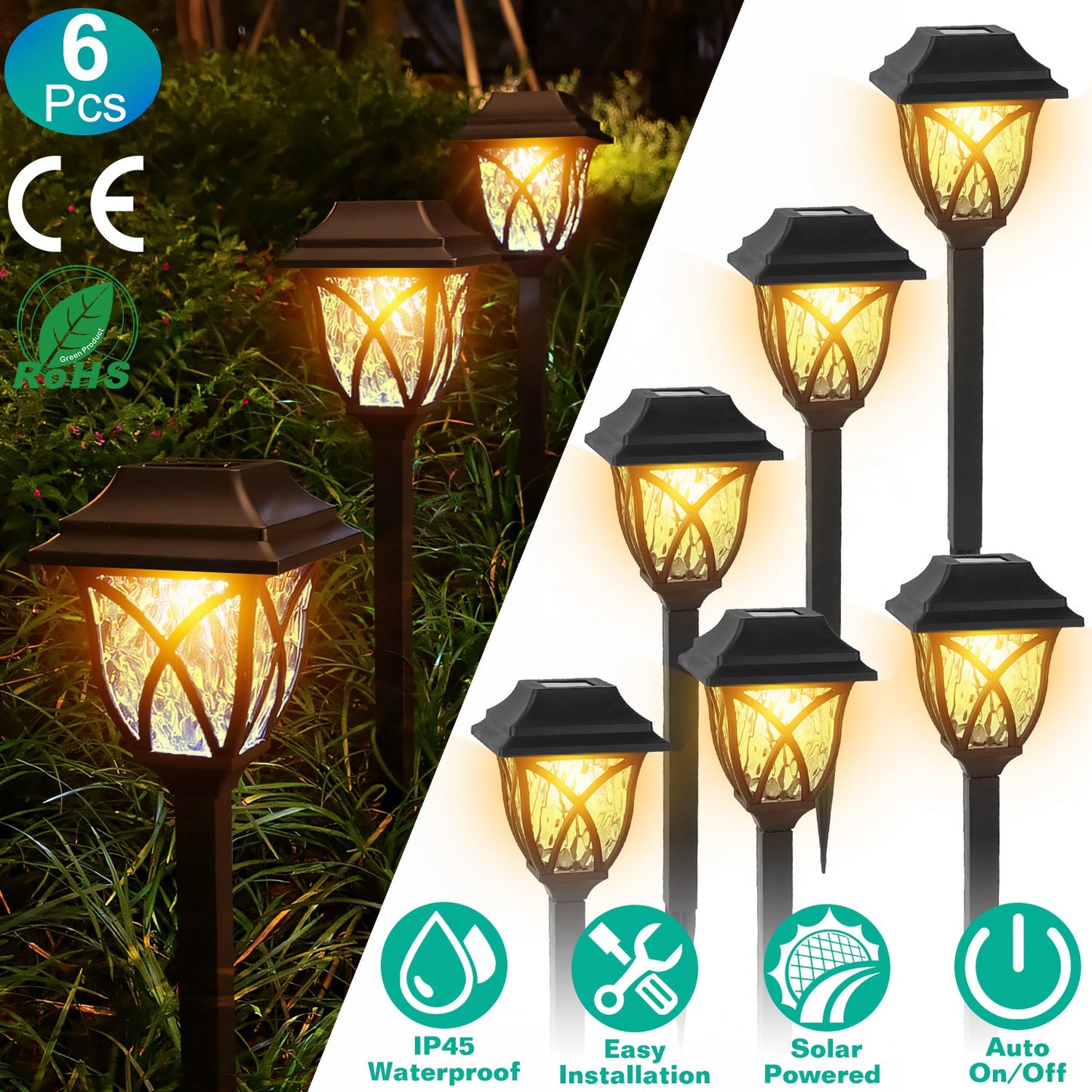 Illuminate Your Outdoors: 6-Pack Solar Powered Waterproof Stake Lights for Pathway, Garden, and Patio Decor
