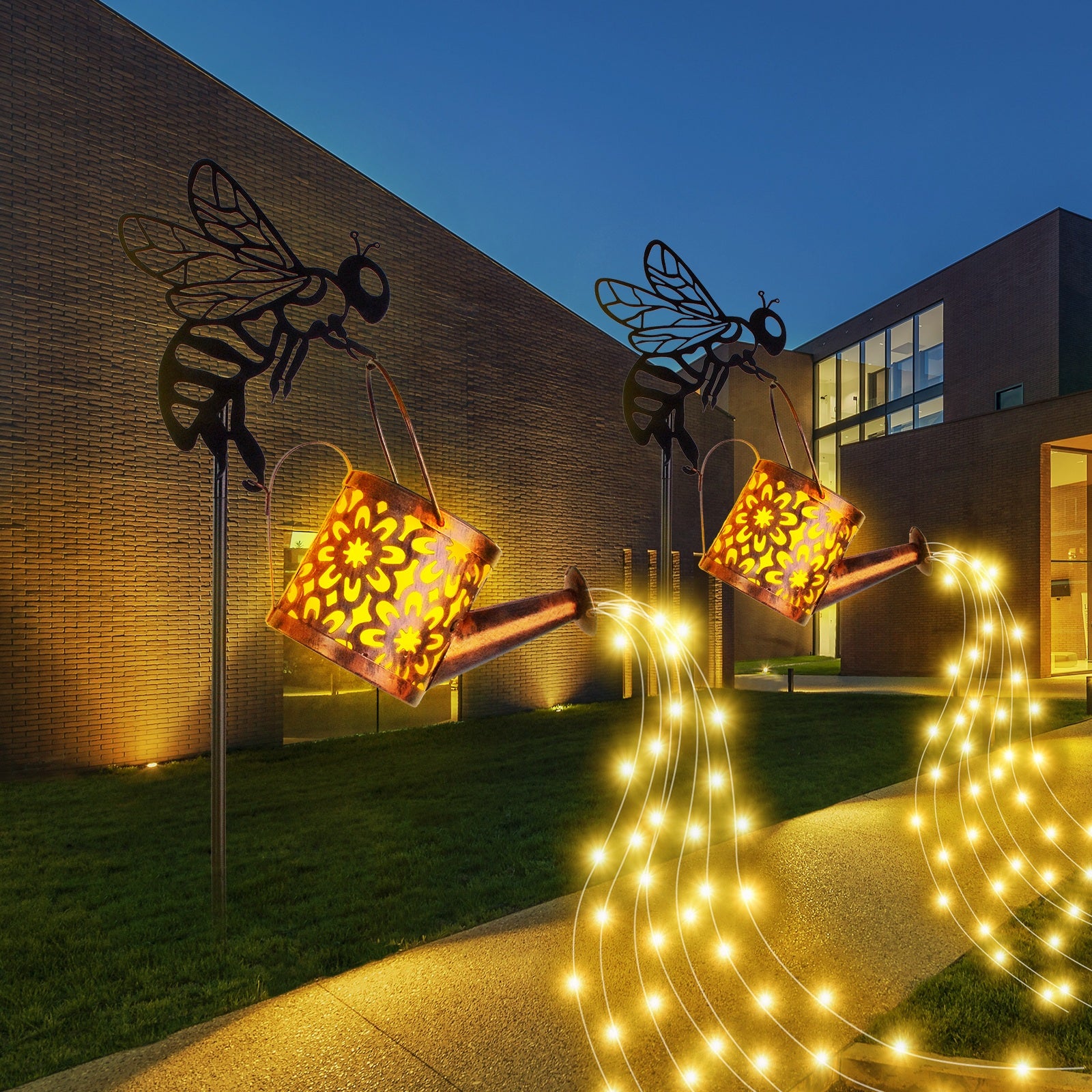 Enchanting Solar Flower Garden Lights - Stylish Waterproof Metal Watering Can Design for Patio, Lawn, and Pathway - Ideal Gardening Gifts!