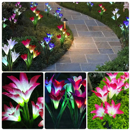 Transform Your Garden with 2-Pack Solar Lily Flower LED Lights - 7-Color Changing & Waterproof for Stunning Outdoor Ambiance