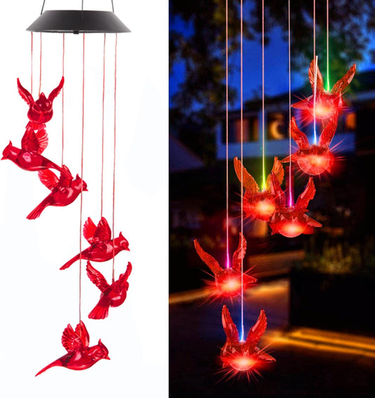 Illuminate Your Garden with Vibrant Solar Flaming Bird Wind Chime Lights - Colorful Outdoor Decor!