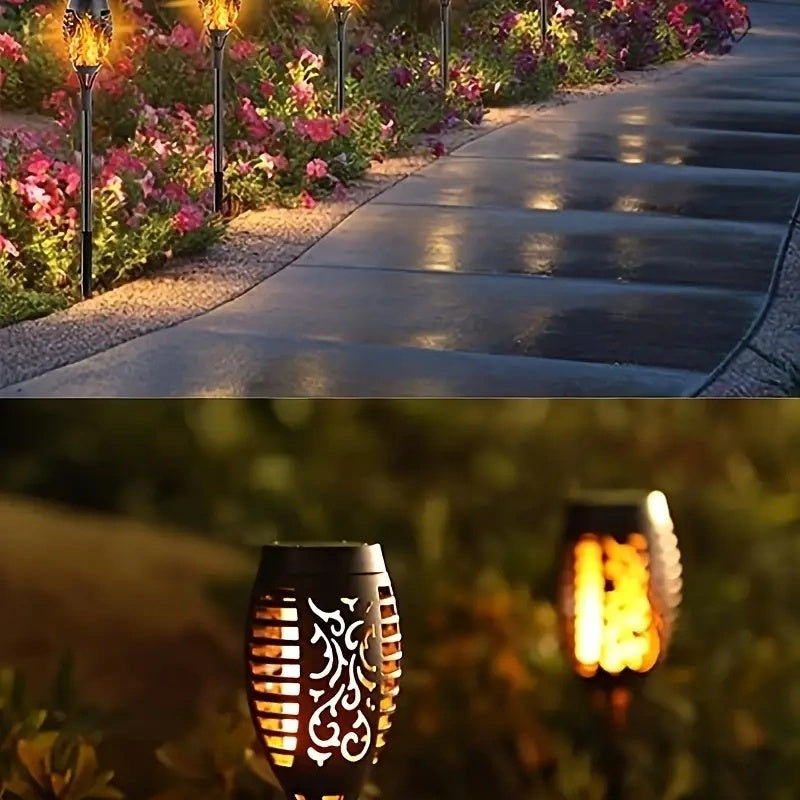 Illuminate Your Outdoors: 5-Pack Solar Flickering Flame Garden Torches - Ideal for Holiday Decor!