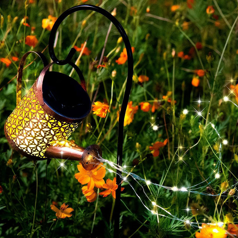 Enchanting 2PCS Solar LED Watering Can String Lights - Perfect for Outdoor Decor