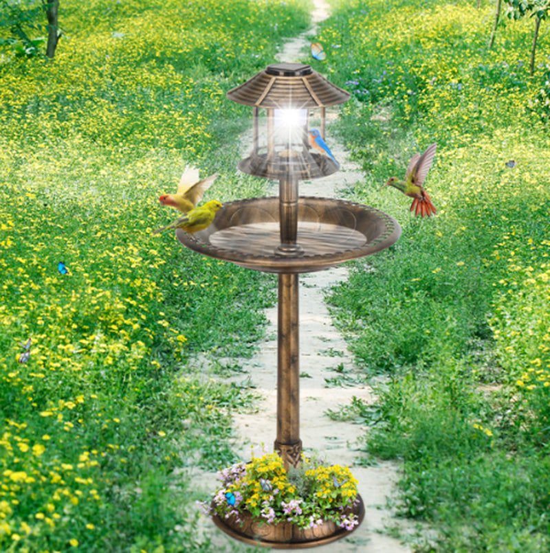 Stunning Bronze Solar Bird Bath - 51x51x106 cm Round Plastic Design