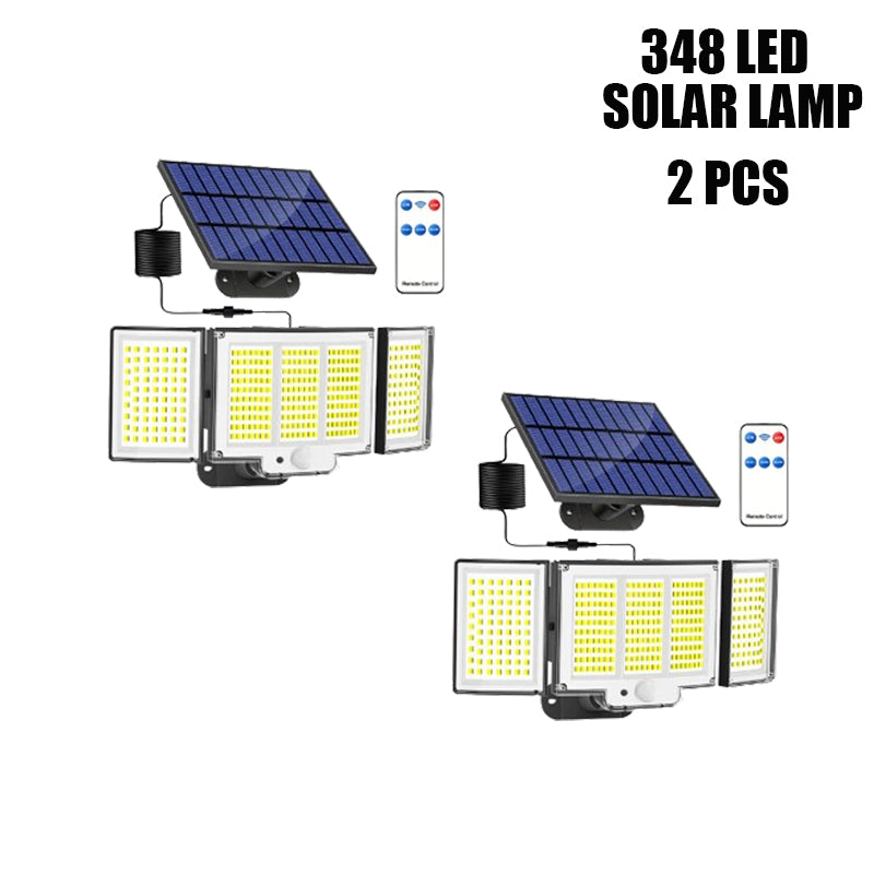 Ultimate 348 LED Solar Motion Sensor Lights - 1 or 2 Pack with Remote & 3 Adjustable Heads - Waterproof Outdoor Security Solution