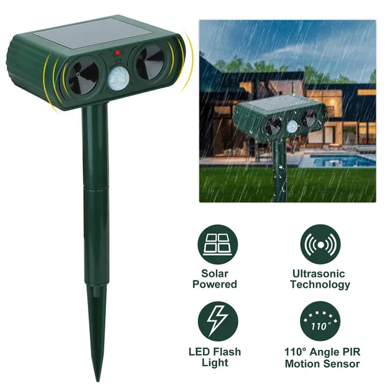 Ultimate Solar-Powered Ultrasonic Animal Repeller with Motion Sensor – Waterproof IPX4 for Superior Outdoor Defense Against Deer, Raccoons, Cats, Dogs, Rabbits, Squirrels, and Birds in Your Farm, Garden, or Yard