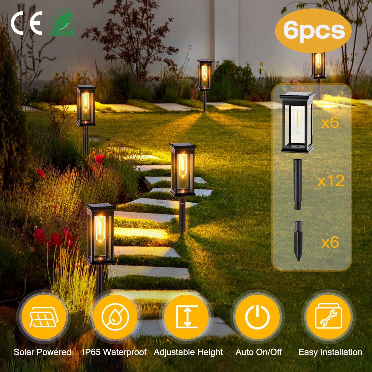 Transform Your Outdoor Space: 6-Pack Solar Waterproof Stake Lights for Pathway, Garden, and Patio